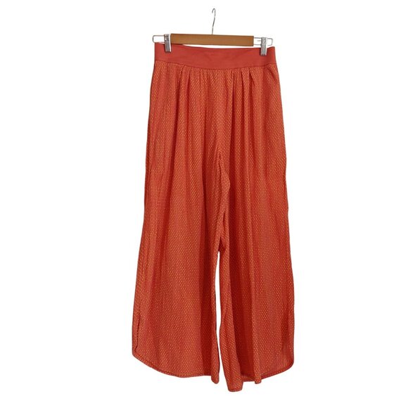 April Cornell Polka Dot Pants Crop Wideleg Pull-On Crinkle XS Coral - Picture 1 of 10